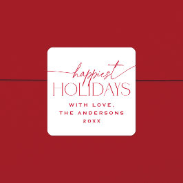 Happiest Holidays Elegant Christmas Gift Tag Favor Quadratischer Aufkleber