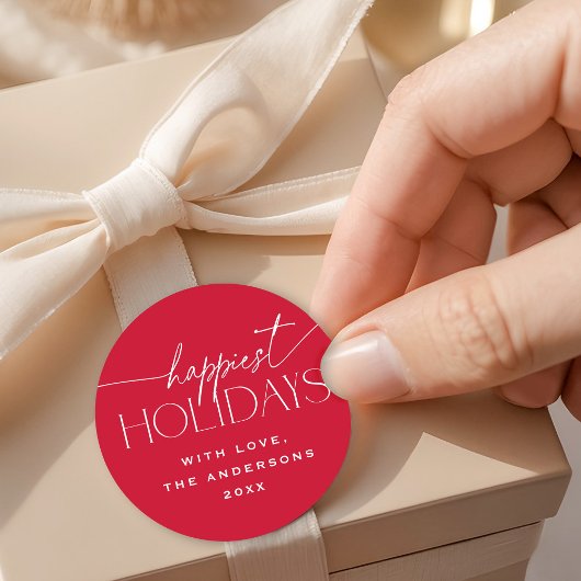 Happiest Holidays Elegant Red Christmas Gift Runder Aufkleber