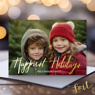 Happiest Holidays Full Foto Script - Kariert Accen Folien Feiertagskarte