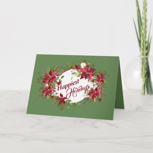 Happiest Holidays Poinsettias Feiertagskarte (Vorderseite)