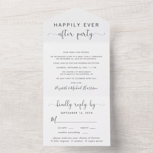 Happil Ever After Party Menu Choice Wedding All In One Einladung (Innen Boden)