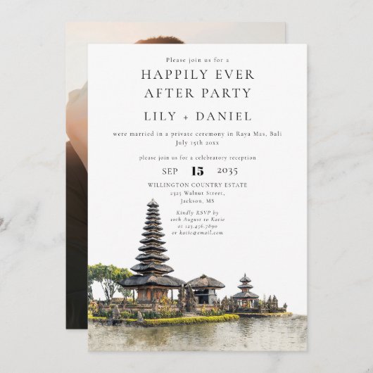 Happily Ever After Bali Wedding Photo Einladung (Vorne/Hinten)