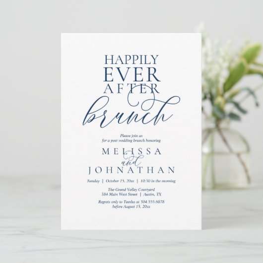 Happily Ever After Brunch, Modern Classy Wedding Einladung (Stehend Vorderseite)