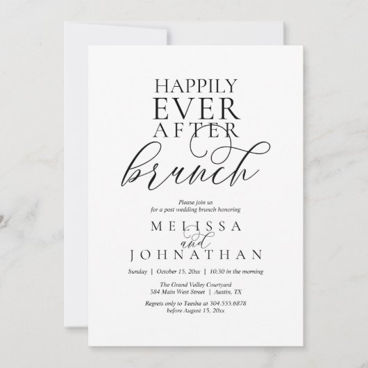Happily Ever After Brunch, Modern Classy Wedding Einladung (Vorderseite)