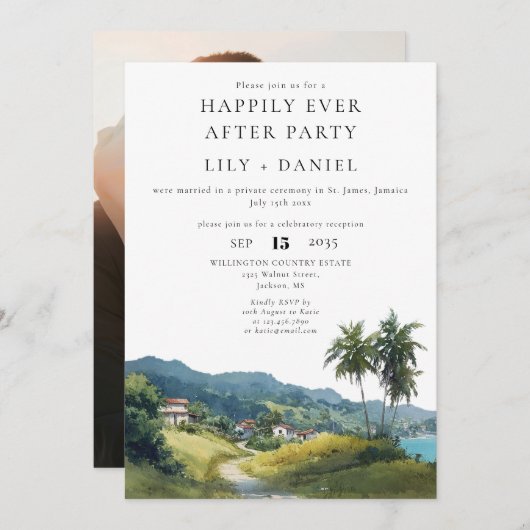 Happily Ever After Caribbean Photo Wedding Einladung (Vorne/Hinten)