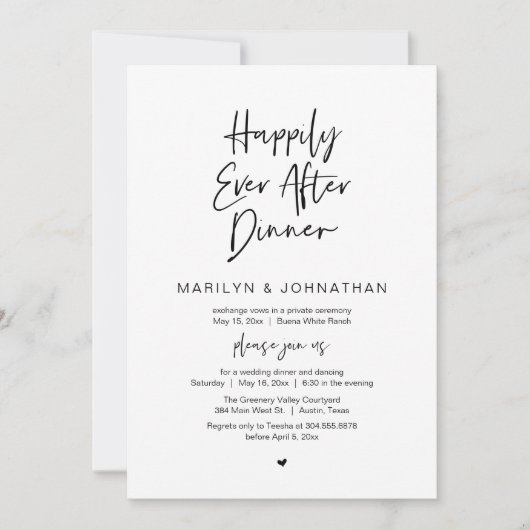Happily Ever After Dinner Modern Wedding Reception Einladung (Vorderseite)