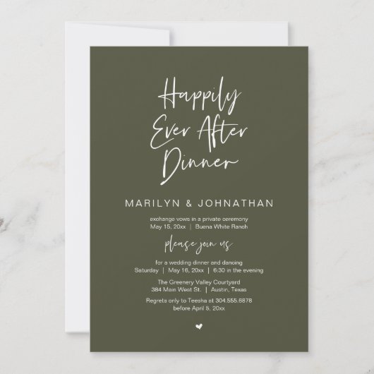 Happily Ever After Dinner Modern Wedding Reception Einladung (Vorderseite)