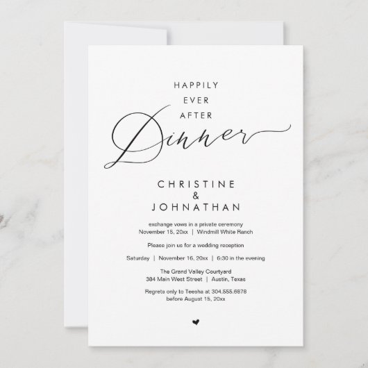 Happily Ever After Dinner Modern Wedding Reception Einladung (Vorderseite)