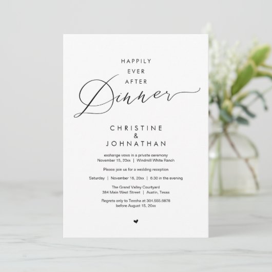 Happily Ever After Dinner Modern Wedding Reception Einladung (Stehend Vorderseite)