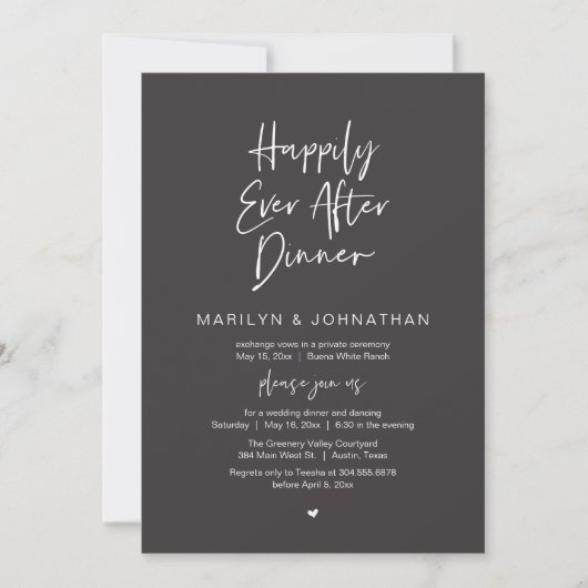 Happily Ever After Dinner Modern Wedding Reception Einladung (Vorderseite)