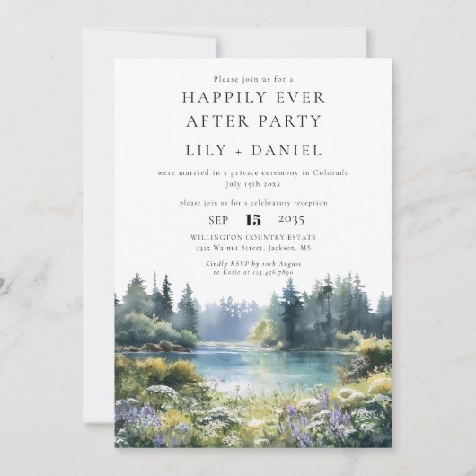 Happily Ever After Forest Lakeside Floral Wedding Einladung (Vorderseite)