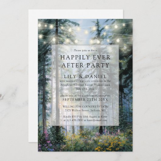 Happily Ever After Forest String Lights Wedding Einladung (Vorne/Hinten)