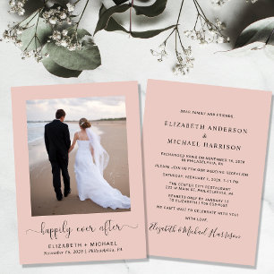Happily Ever After Foto Wangenrot Hochzeitsempfang Einladung