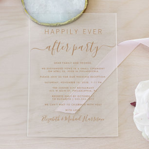 Happily Ever After Gold Schrift Hochzeitsempfang Acryleinladungen