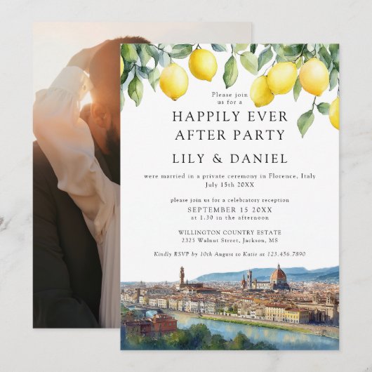 Happily Ever After Lemons Florence Photo Wedding Einladung (Vorne/Hinten)