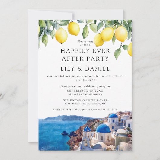 Happily Ever After Lemons Santorini Griechenland H Einladung (Vorderseite)