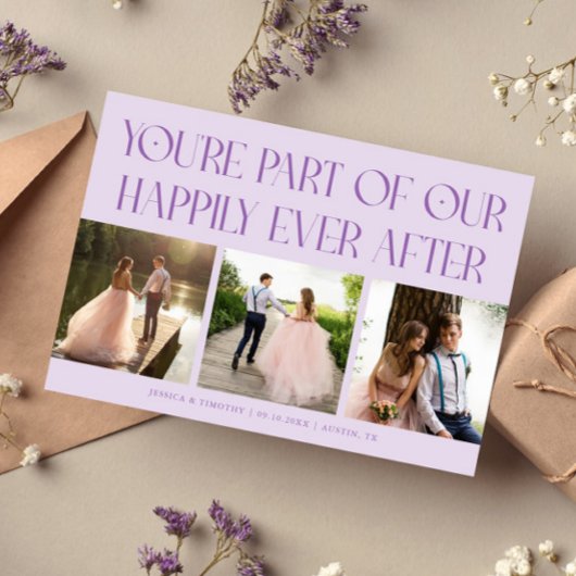 Happily Ever After Lilac Wedding Photo Dankeskarte