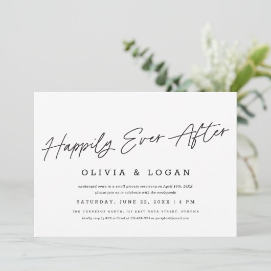 Happily Ever After Modern Script Wedding Elopement Einladung (Stehend Vorderseite)