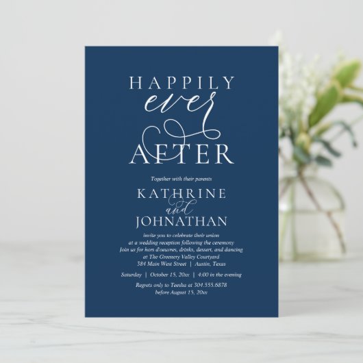 Happily Ever After, Modern Wedding Reception Einladung (Stehend Vorderseite)
