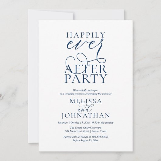 Happily Ever After Party, Classy Wedding Reception Einladung (Vorderseite)