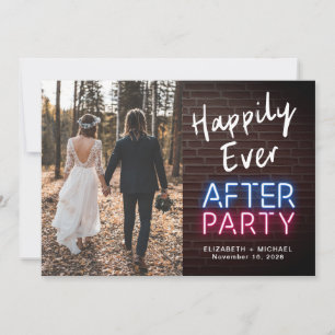 Happily Ever After Party Neonlichter Foto Hochzeit Ankündigung