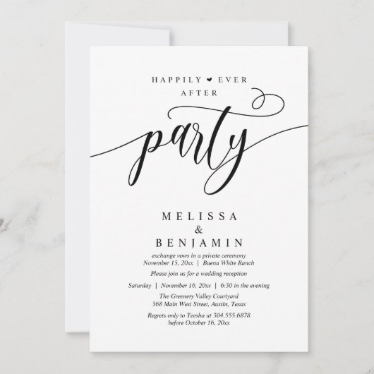 Happily Ever After Party, Reception Modern Minimal Einladung (Vorderseite)