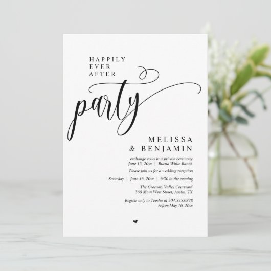 Happily Ever After Party, Reception Modern Minimal Einladung (Stehend Vorderseite)