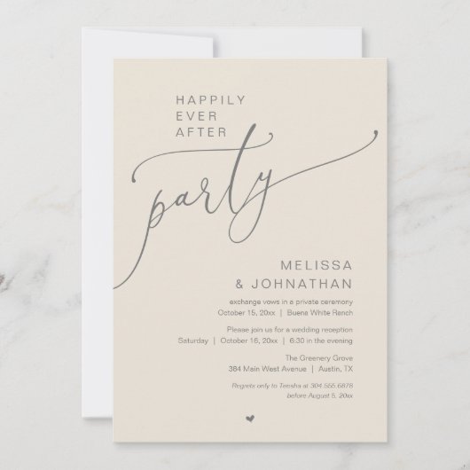 Happily Ever After Party Romance Wedding Reception Einladung (Vorderseite)