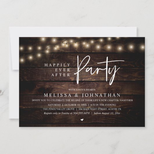 Happily Ever After Party, Rustic String Lights Einladung (Vorderseite)