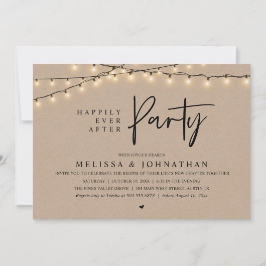 Happily Ever After Party, Rustic String Lights Einladung (Vorderseite)