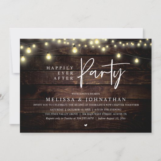 Happily Ever After Party, Rustic String Lights Einladung (Vorderseite)