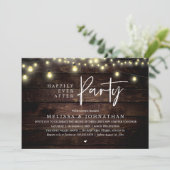 Happily Ever After Party, Rustic String Lights Einladung (Stehend Vorderseite)