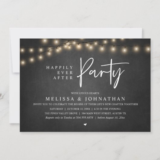 Happily Ever After Party, Rustic String Lights Einladung (Vorderseite)