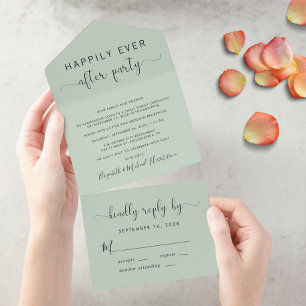 Happily Ever After Party Salbeigrüne Hochzeit All In One Einladung