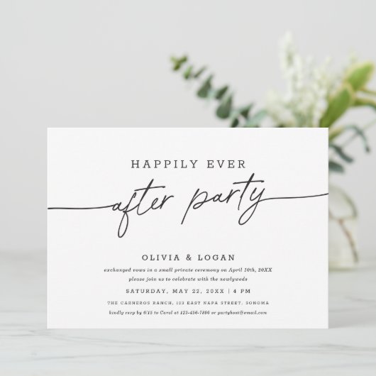 Happily Ever After Party Script Wedding Elopement Einladung (Stehend Vorderseite)