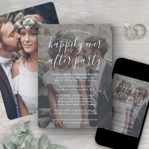 Happily Ever After Party Weißer Text Foto Hochzeit Einladung