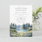 Happily Ever After Photo Forest Lakeside Wedding Einladung (Stehend Vorderseite)