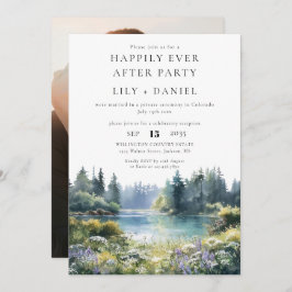 Happily Ever After Photo Forest Lakeside Wedding Einladung