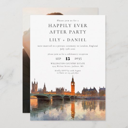 Happily Ever After Photo London Wedding Einladung (Vorne/Hinten)
