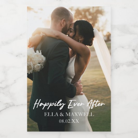 Happily Ever After Photo Picture Wedding Favor Weinetikett (Einzelnes Label)