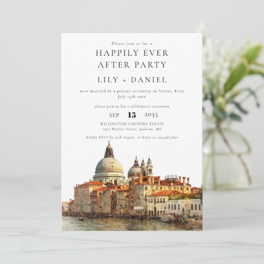 Happily Ever After Photo Venice Wedding Einladung (Stehend Vorderseite)