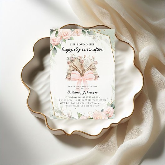 Happily Ever After Pink Floral Book Bridal Shower Einladung