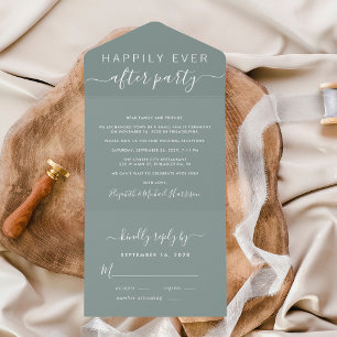 Happily Ever After Salbeigrüne Hochzeitsfeier All In One Einladung