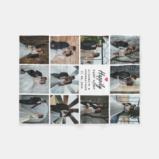 Happily Ever After Script Photo Collage Pink Heart Fleecedecke (Vorderseite (Horizontal))
