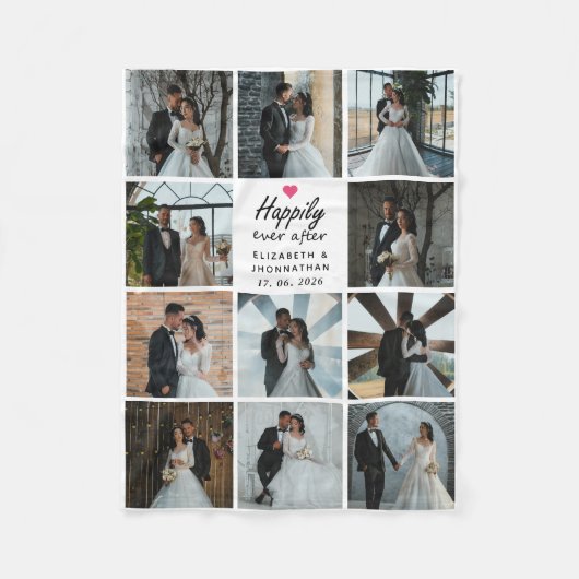 Happily Ever After Script Photo Collage Pink Heart Fleecedecke (Vorderseite)