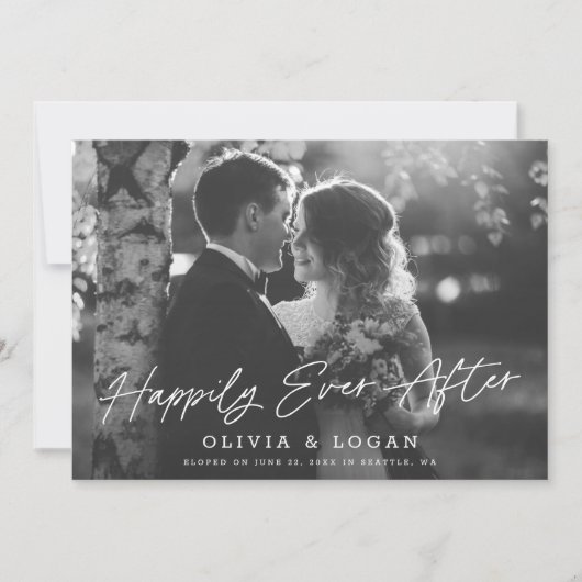 Happily Ever After Script Wedding Photo Elopement Einladung (Vorderseite)