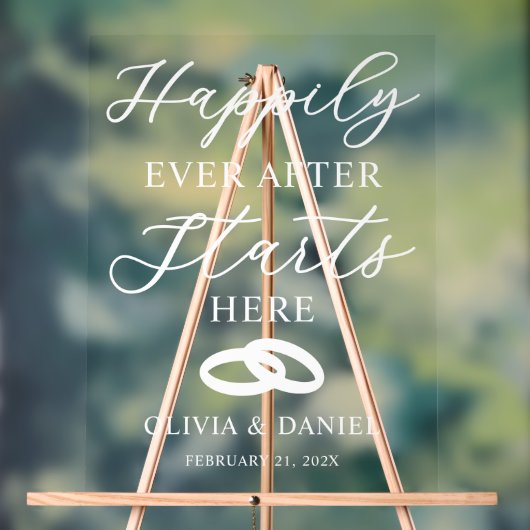 Happily Ever After Starts Here Custom Wedding Acrylschild (Neutral)