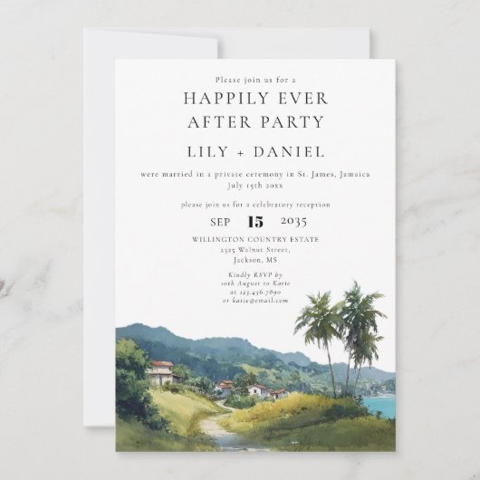 Happily Ever After Tropical Caribbean Wedding Einladung (Vorderseite)