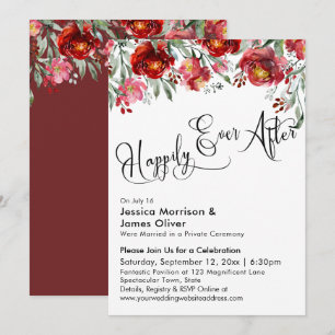 Happily Ever After Typografie Burgunderrote Blumen Einladung