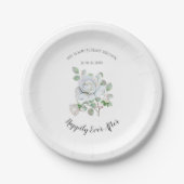 Happily Ever After White Rose Wedding Paper Plates Pappteller (Vorderseite)